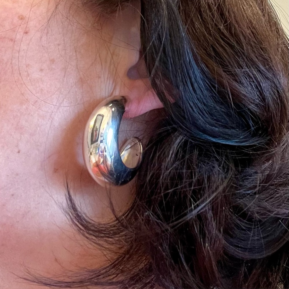 Tapered Silver Hoop Earrings - Picture 10 of 16
